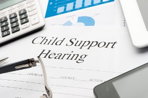 Child Support Hearing form on a desk for Family Law Attorney in Canton IL